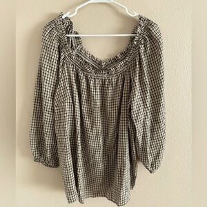 St. John’s Bay Brown & Black Plaid Ruffle‎ Off the Shoulder Top Size 1X